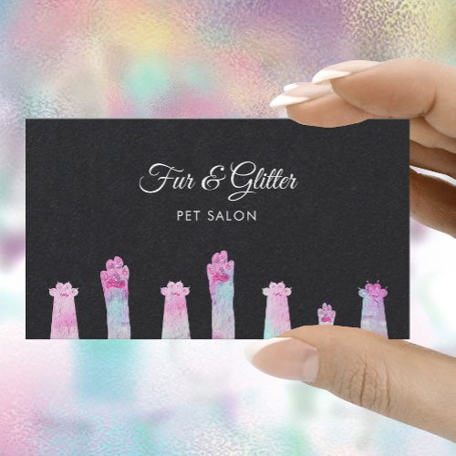 pastel colors furry paws on black business card