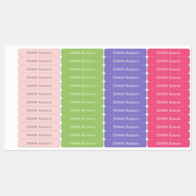 Pastel Colors Girls Iron on Name label  (Sheet)