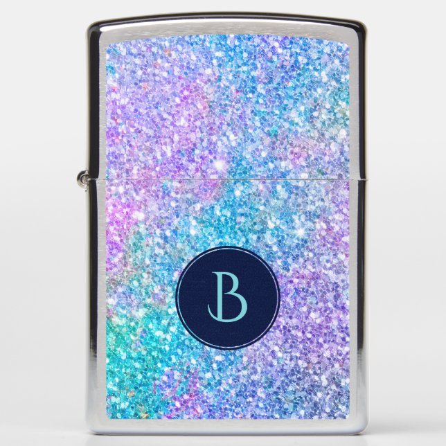 Pastel Colors Glitter & Monogram Zippo Lighter (Front)