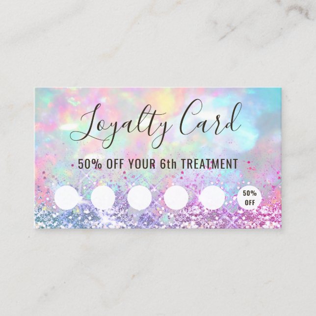 pastel colors glitter opal loyalty card (Front)