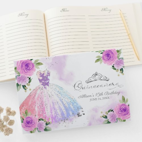 Pastel Colors Gown Floral Quinceanera Guest Book