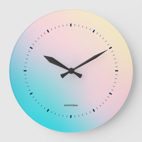 Pastel Colors Gradient Blue Pink and Yellow Large Clock