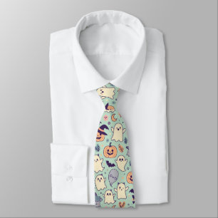 Pastel Colors Halloween Symbols Pattern Neck Tie