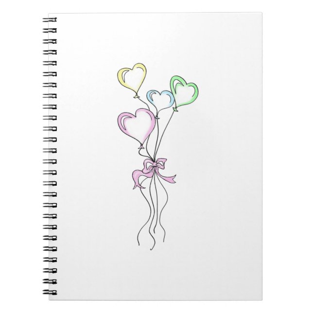 Pastel Colors Heart Balloons Notebook (Front)