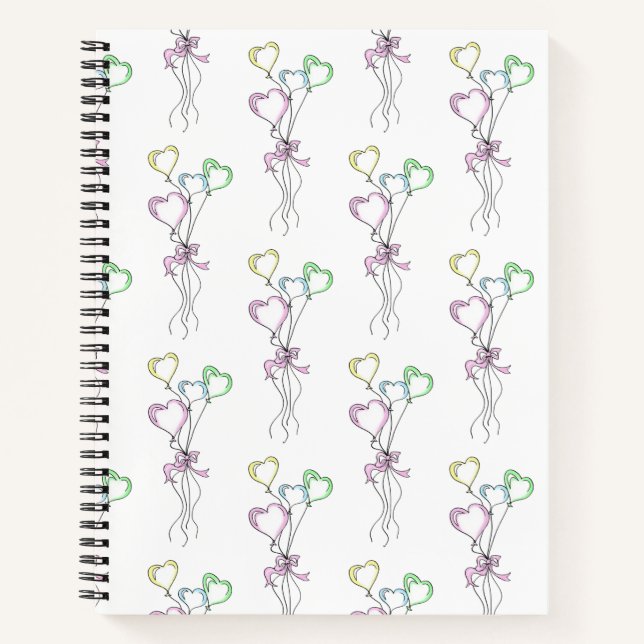 Pastel Colors Heart Balloons Notebook (Front)