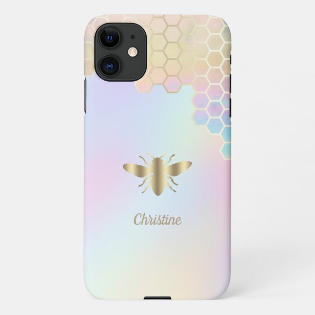 pastel colors honeycomb bee iPhone case (Back)