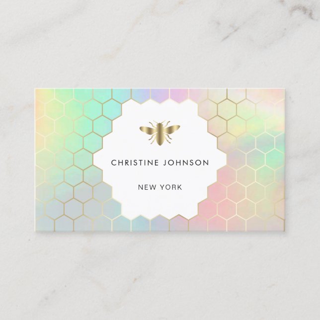 pastel colors honeycomb hexagons bee logo business card (Front)
