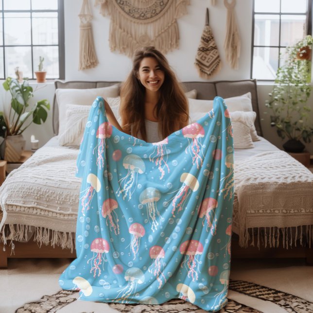 Pastel colors jelly fish pattern fleece blanket (Creator Uploaded)