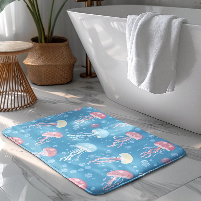 Pastel colors jellyfish pattern bath mat (Creator Uploaded)