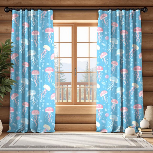 Pastel colors jellyfish pattern sheer curtains (Creator Uploaded)
