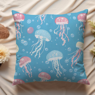 Pastel colors jellyfish pattern throw pillow