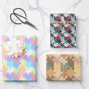 Pastel Colors Jigsaw Puzzles Pattern Wrapping Paper Sheets