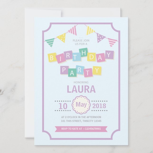 Pastel Colors Kids Birthday Party Invitation (Front)