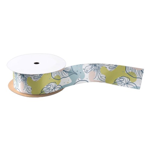 Pastel colors leaves and organic shapes pattern satin ribbon