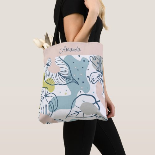 Pastel colors leaves and organic shapes pattern tote bag