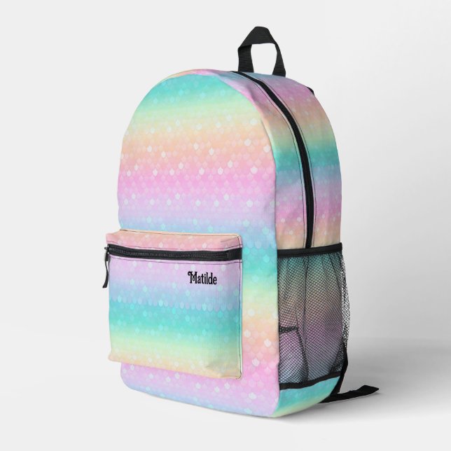 pastel colors mermaid design printed backpack (Back Corner Right)