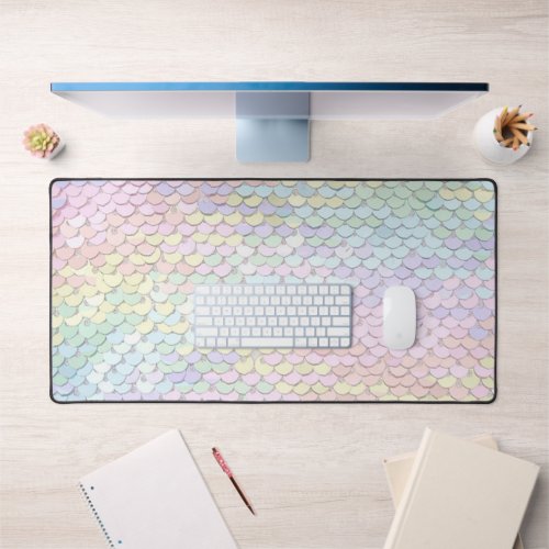 pastel colors mermaid scale faux sequin desk mat