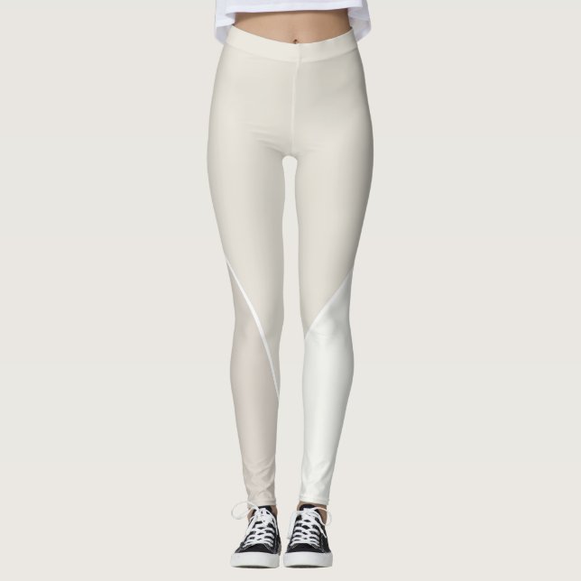 Pastel Colors Modern Elegant Beige Brown White Leggings (Front)