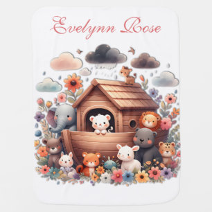 Pastel Colors Noah's Ark Floral Baby Blanket