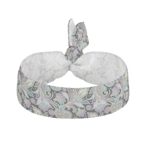 Pastel Colors Paisley Pattern Over Black Ribbon Hair Tie