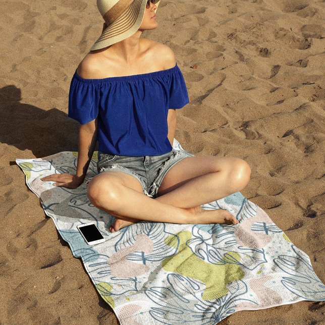 Pastel colors Palm leaves and organic shapes Beach Towel (Creator Uploaded)