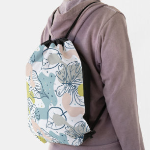 Pastel colors Palm leaves and organic shapes Drawstring Bag