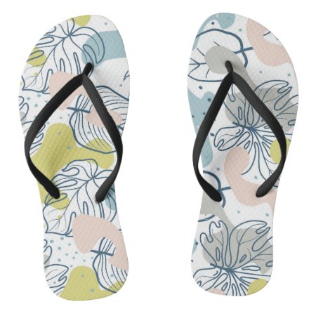 Pastel Colors Palm Leaves And Organic Shapes Flip Flops