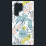 Pastel colors Palm leaves and organic shapes Samsung Galaxy S22 Ultra Case<br><div class="desc">Pastel colors tropical palm leaves with organic shapes in a seamless pattern with a white background. Optional monogram.</div>