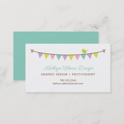 Pastel Colors Patterned Bunting and Cute Bird Business Card