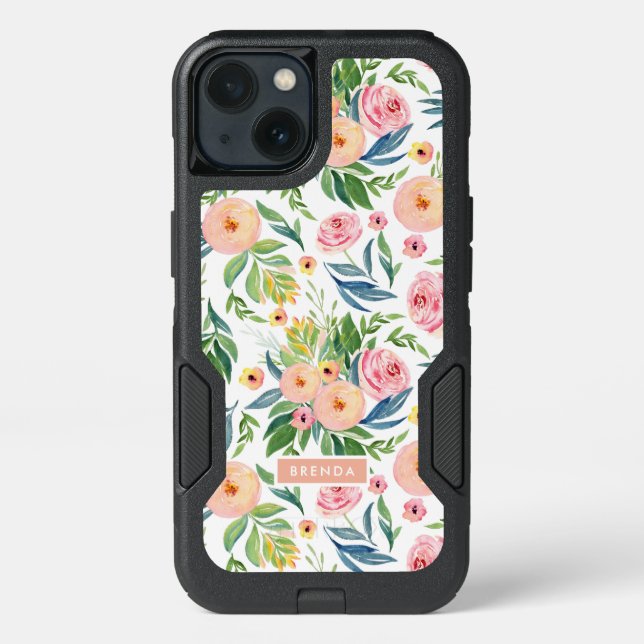 Pastel colors peonies flowers pattern otterbox iPhone case (Back)