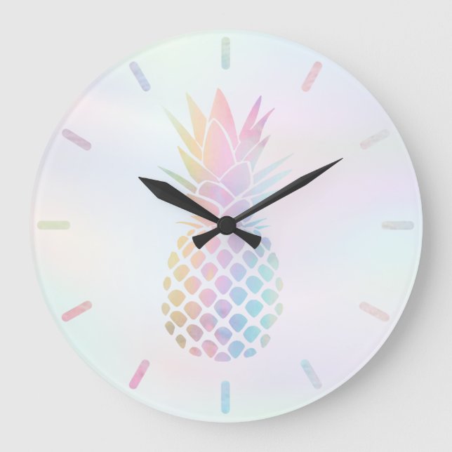 pastel colors pineapple design large clock (Front)