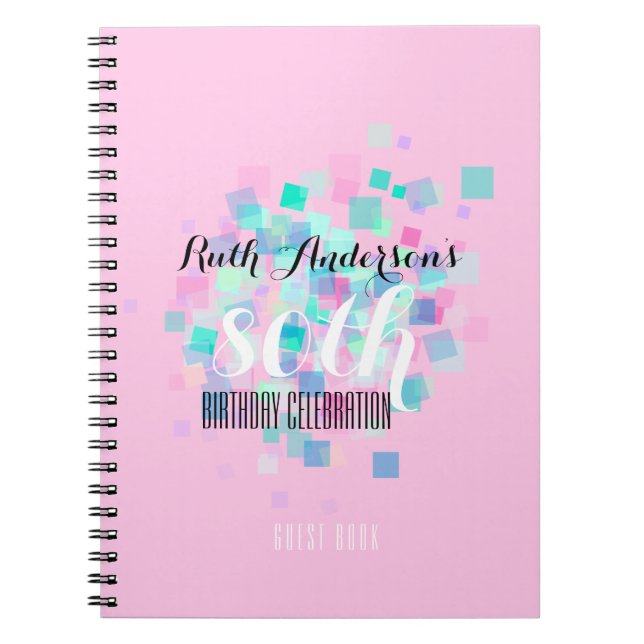 Pastel Colors Pink 80th Birthday Party Guest Book (Front)