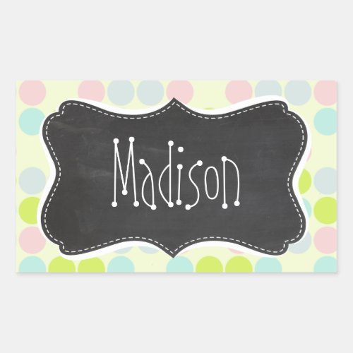 Pastel Colors Polka Dot Vintage Chalkboard Rectangular Sticker