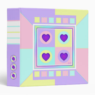 Pastel colors & purple hearts beating 3 ring binder