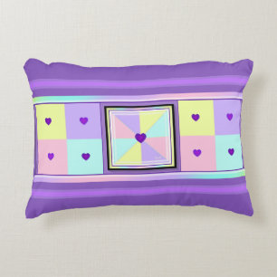 Pastel colors & purple hearts beating accent pillow
