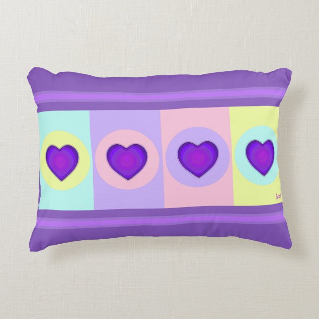 Pastel colors & purple hearts beating accent pillow (Front)
