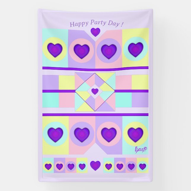 Pastel colors & purple hearts beating banner (Vertical)
