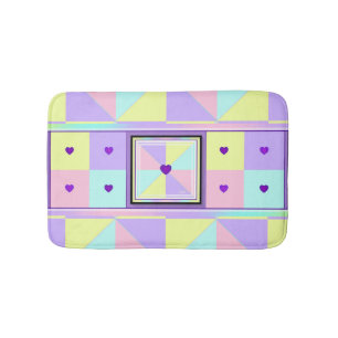 Pastel colors & purple hearts beating bath mat