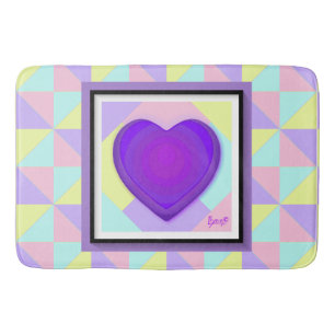 Pastel colors & purple hearts beating bath mat