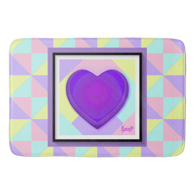 Pastel colors & purple hearts beating bath mat (Front)