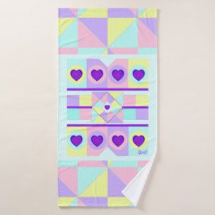 Pastel colors & purple hearts beating bath towel