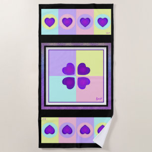 Pastel colors & purple hearts beating beach towel