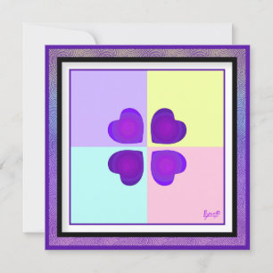 Pastel colors & purple hearts beating blank card