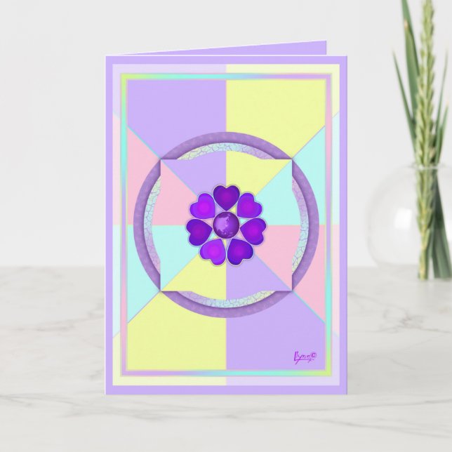 Pastel colors & purple hearts beating blank card (Front)