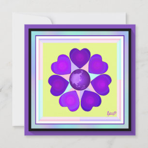 Pastel colors & purple hearts beating blank card