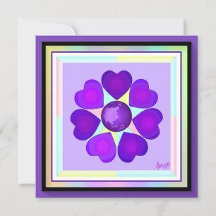 Pastel colors & purple hearts beating blank card