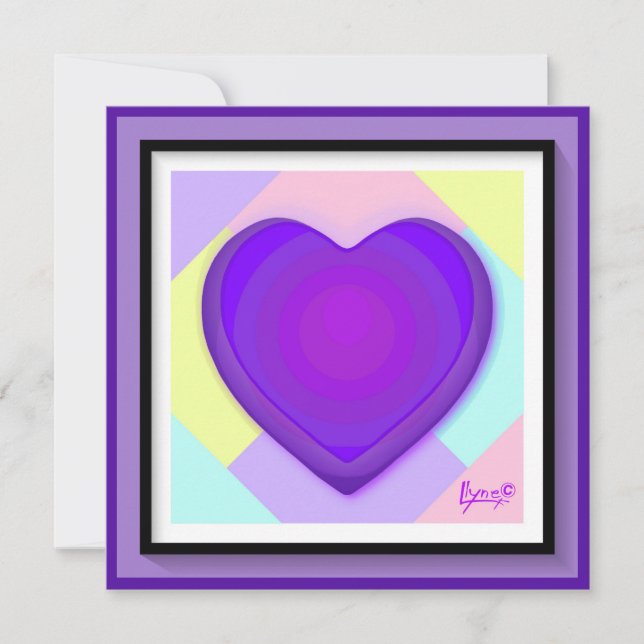 Pastel colors & purple hearts beating blank card (Front)