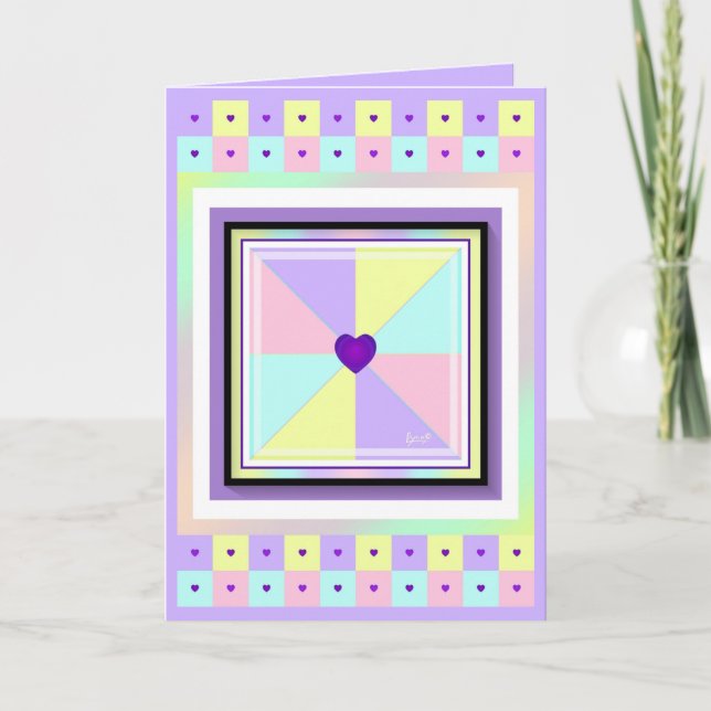 Pastel colors & purple hearts beating blank card (Front)