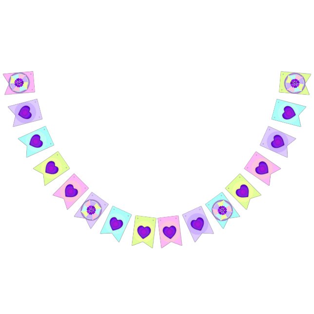 Pastel colors & purple hearts beating bunting flags (All)