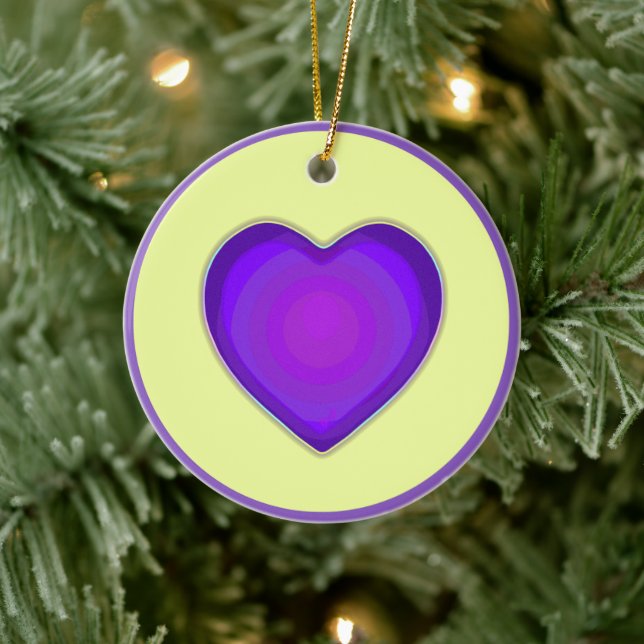 Pastel colors & purple hearts beating ceramic ornament (Tree)